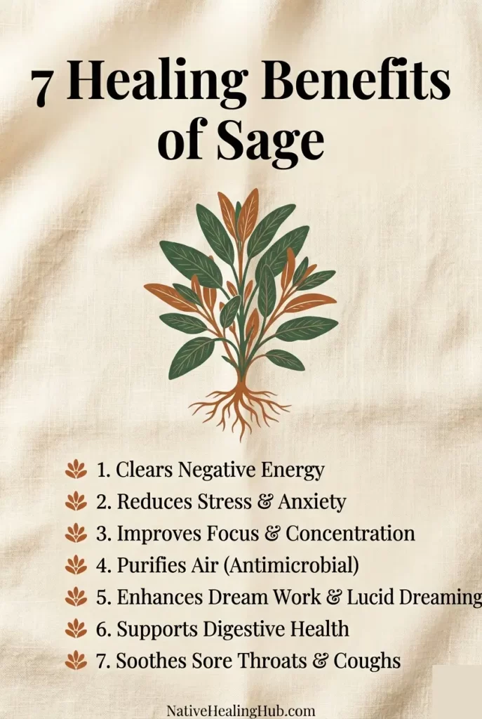 Sage is one of nature's most powerful medicinal herbs. From fighting bacteria and reducing inflammation to supporting brain health and balancing hormones — this sacred plant does it all. Indigenous healers have known this for centuries. Now science agrees. Save this and share with someone who needs natural healing. 🌿 nativehealinghub.com #SageBenefits #MedicinalHerbs #HerbalRemedies #NaturalHealing #PlantMedicine #HolisticWellness #IndigenousHealing #SacredHerbs #HerbsForHealth #NativeHealing