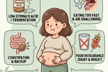 Low stomach acid is the most overlooked cause of bloating — when acid is insufficient, food ferments in the stomach producing gas, and antacids make it worse. Food intolerances cause bloating 30 to 90 minutes after eating. Hormonal bloating worsens before periods. Constipation-related bloating improves after a bowel movement. Matching the remedy to the cause is what makes the difference between temporary relief and actually fixing it.