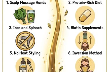 Hair grows half an inch per month on average — but most people grow slower than their genetic potential because of nutrition gaps, scalp neglect, and breakage. Four minutes of daily scalp massage, protein at every meal, castor oil on the scalp 3 nights a week, and a silk pillowcase address the main causes of slow growth. Full guide to all 10 natural hair growth tips on the blog.