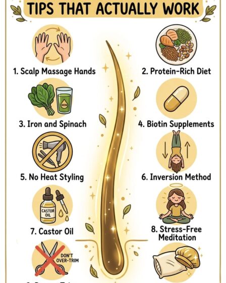Hair grows half an inch per month on average — but most people grow slower than their genetic potential because of nutrition gaps, scalp neglect, and breakage. Four minutes of daily scalp massage, protein at every meal, castor oil on the scalp 3 nights a week, and a silk pillowcase address the main causes of slow growth. Full guide to all 10 natural hair growth tips on the blog.