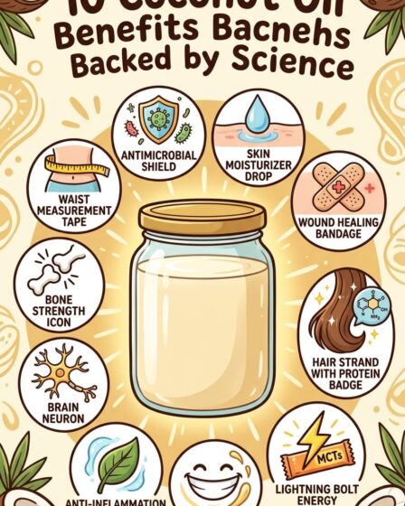 Coconut oil is 50 percent lauric acid which converts to monolaurin — a compound with documented antiviral, antibacterial, and antifungal properties. It penetrates the hair shaft to prevent protein loss. It seals the skin barrier as effectively as mineral oil in clinical trials. The MCTs go directly to the liver for rapid energy conversion. These four benefits alone justify keeping it in daily rotation. Full breakdown of all 10 benefits on the blog.